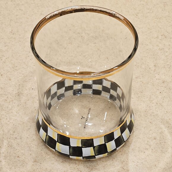 RARE MACKENZIE CHILDS BLACK COURTLY CHECK DOF WHISKEY BAR DRINKING GLASS TUMBLER - Picture 2 of 8